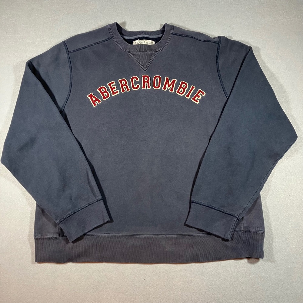 Vtg Abercrombie & Fitch Men L Navy Embroidery Arched Logo Crewneck Sweatshirt
